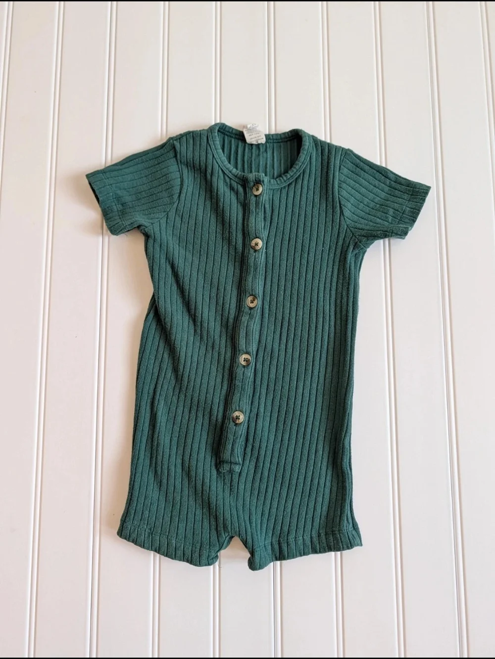 Kate Quinn Dark Green Button Up Shortie jumpsuit Organic cotton 12-18